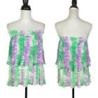 Entro Women's Nwt Lg Green & Purple Tie Dye Off The Shoulder Pleated Layered Top