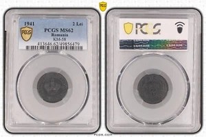 ROMANIA 2 LEI UNC COIN 1941 YEAR KM#58 MIHAI I PCGS MS62 - Picture 1 of 1