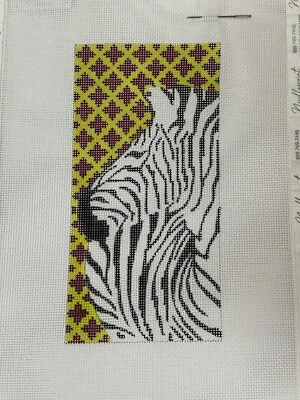 Zebra Black White Striped Animal Handpainted Needlepoint Canvas Looking Back COP - Image 1 of 4