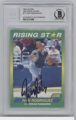 Ivan Rodriguez Signed 1992 Score Rising Rookie Texas Rangers HOF Beckett BAS - Image 1 of 2