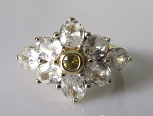 9ct Gold Ring - White and Yellow Sapphire Cluster Ring Size N - Picture 1 of 12