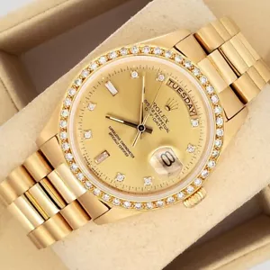 Rolex President Day-Date 36mm Factory Diamond Dial/Custom Bezel Gold Watch 18038 - Picture 1 of 7