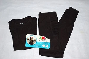 Boys 2 PC BLACK THERMAL SET Long Underwear WAFFLE KNIT L/S Shirt Pants XS 4-5 - Picture 1 of 1