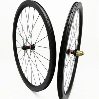 700C Carbon Fiber Road Bike Disc Wheels 38x25mm Racing Bicycle Wheelset Tubeless - Image 1 of 4
