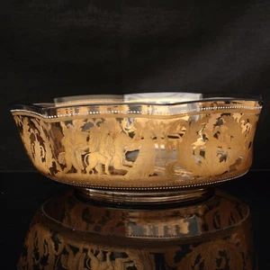 Venetian Glass Octagonal Bowl Hand Blown with Gilt Ancient Rome Scenes - Picture 1 of 24