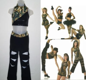 Dance Storm Camouflage CROP TOP & Slashed CROP PANTS New Costume Child Medium - Picture 1 of 10