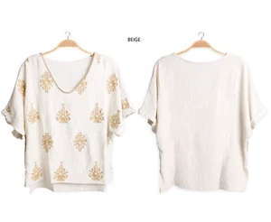 ComfyLuxe Mixed Pattern Embroidered Linen Shirt - Picture 1 of 4