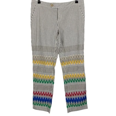 Anthropologie Cartonnier Stitched & Striped Crop Ankle Pants Size 8 Gray Motif - Image 1 of 4