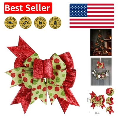 Elegant Red & Green Plaid Christmas Burlap Bow - 9.5 x 15 Inches Durable Decor - Image 1 of 4