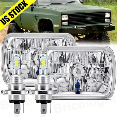 5x7" 7x6 inch LED Headlights H4 Projector Hi/Lo beam FOR Chevy K10 K20 C10 C20 A - Image 1 of 4