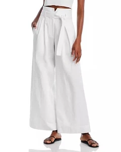 A.L.C. NWT Trousers Emily Pants High Rise Wide Leg Cotton Linen Blend White Sz 8 - Picture 1 of 19