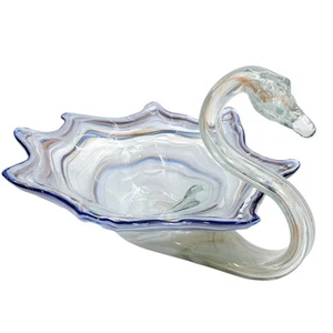 Vintage mundgeblasenes Glas Schwan Herzstück Schale Schmuck Bonboniere Art Deco Mcm - Bild 1 von 13