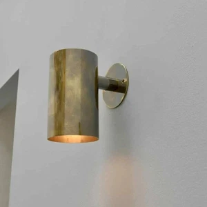 Wall Sconce Cylinder Shape Light Full Antique Raw Brass Italian - Picture 1 of 7
