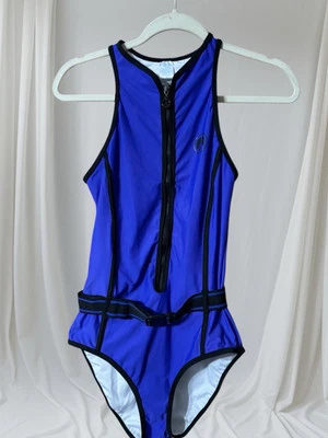 Traje de Baño Venus Cinturón Cremallera Frontal Negro Púrpura Corredor-Espalda Forrado Talla 10 Defectos Foto 1 de 4