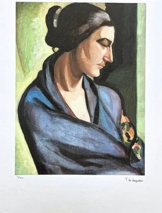 TAMARA DE LEMPICKA - Frau im blauen Pullover - signiert, nummeriert 32/300, 50x65cm - Bild 1 von 4