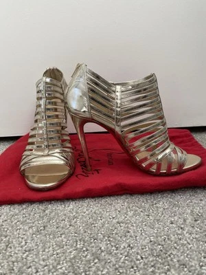 Auténticos Christian Louboutin Dorado Botines Zapatos Tacones 35.5 Foto 1 de 4