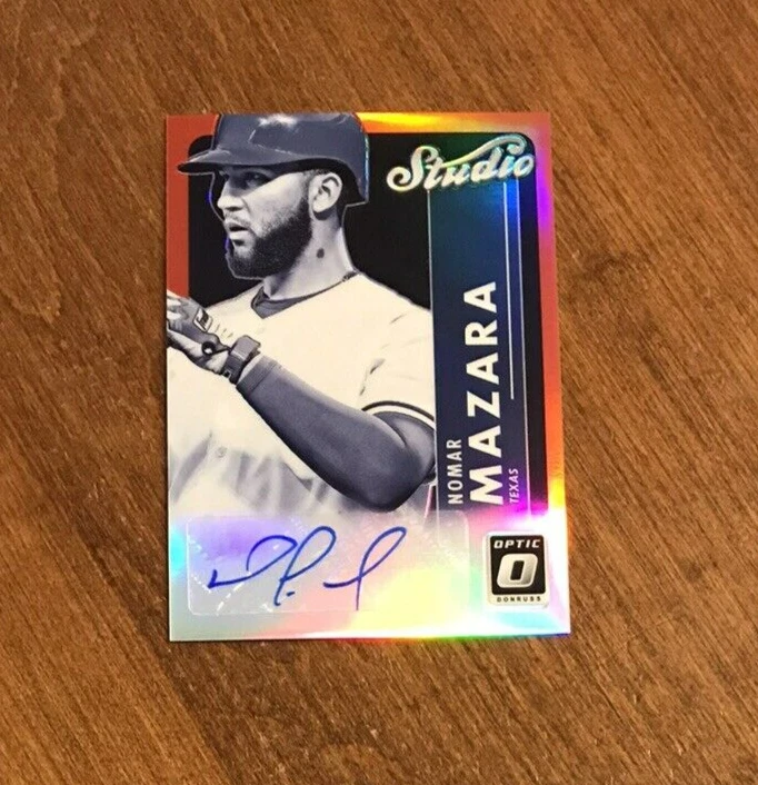 Nomar Mazara 2017 Optic Studio Red Prizm Auto STS-NM Padres Tigers Rangers /15 - Image 1 of 2