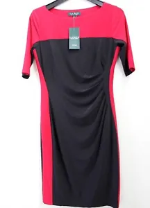 LAUREN Ralph Lauren Red Black Color Block Ruched Side Sheath Career Dress Size 4 - Picture 1 of 4