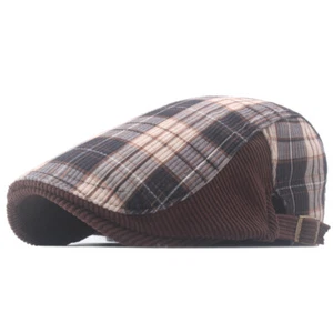 Men Boys Striped Plaid Newsboy Cap Cabbie Beret Flat Hat Adjustable Casual Retro - Picture 1 of 13