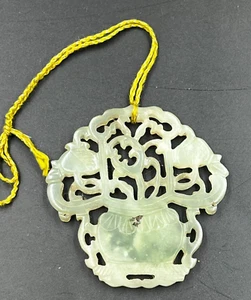 Large Antique Chinese Celadon Jade Hand Carved Art Deco Pendant - Picture 1 of 11