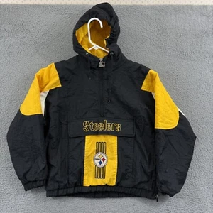 Vintage Pittsburgh Steelers Jacket Boys Large Starter Quarter Zip Hooded Puffer - Picture 1 of 10