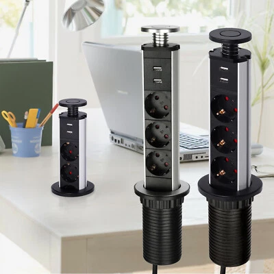 DAZONE 3 Fach Tischsteckdose Einbausteckdose Versenkbar Steckdose mit 2 USB Küche Büro