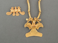 Diquis Gold Necklace with Bird Pendant and Smaller Pendant Pre Columbian, Heavy!
