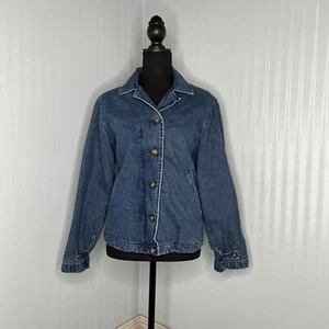 Vintage Faded Glory Damen Denim Chore Jacke Knopf Reißverschluss Taschen Fleece gefüttert - Bild 1 von 13
