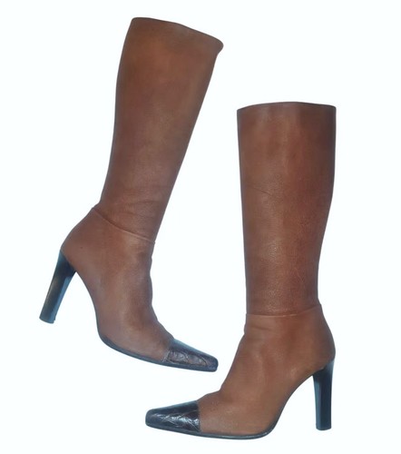 PRADA ~ stivali marroni in nappa e vero coccodrillo al 10% ~ US:7; EU:37 * AUTENTICI