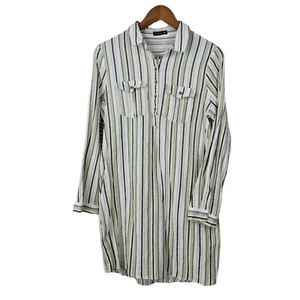 Cotton On size Medium Shirt Dress button up green beige Stripe casual - Picture 1 of 6