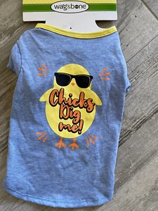 WAG & BONE EASTER T-Shirt "CHICKS DIG ME" Cucciolo/Cane Blu MEDIA Nuova con etichette - Foto 1 di 1