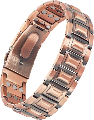 男士铜手链,纯铜磁性手链带三排 3500 Gaus — 第 1/4 张图片