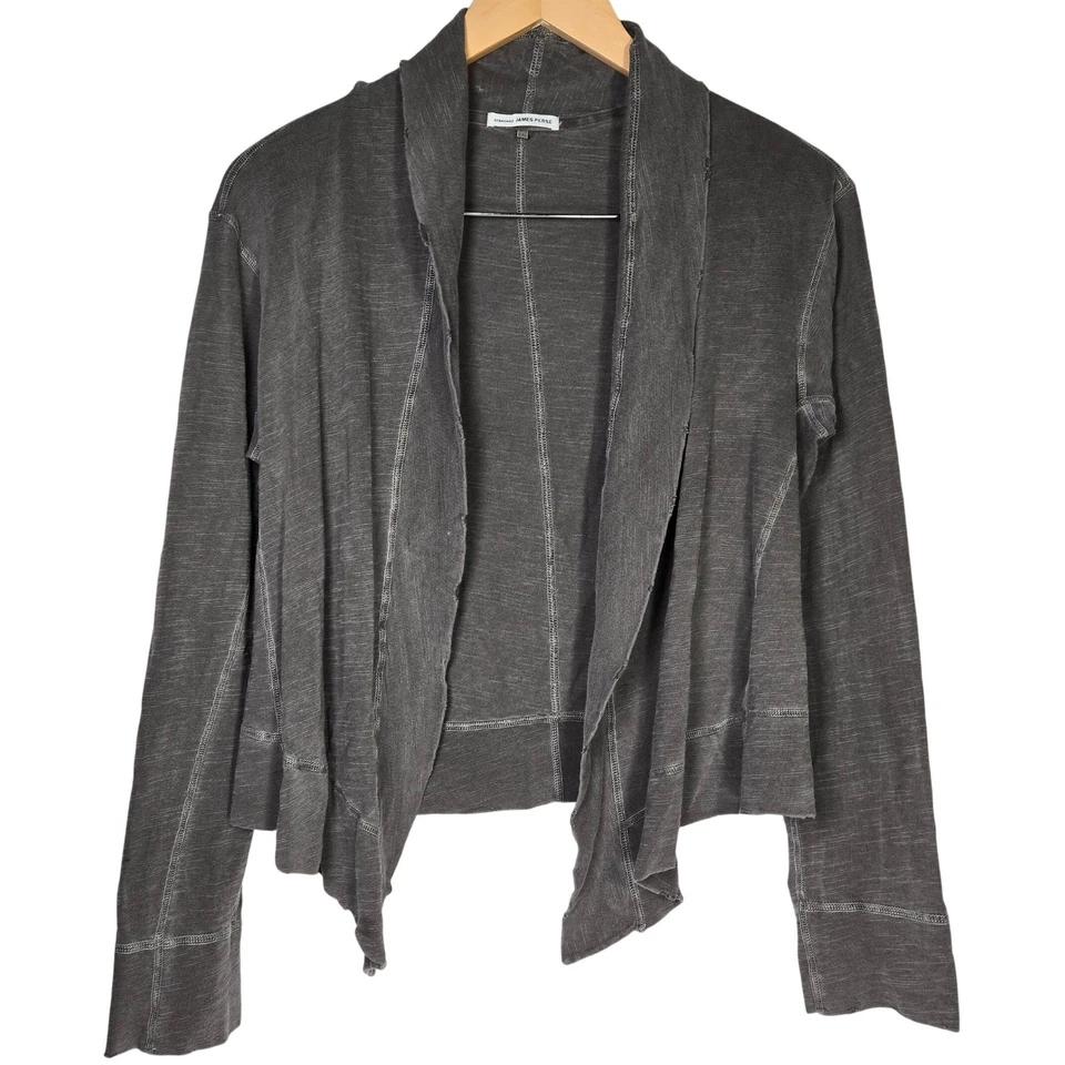 Suéter Cárdigan James Perse Gris Supima Algodón Drapeado Frente Abierto Envejecido 1 Foto 1 de 4