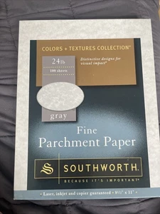 Drobny papier pergaminowy szary 100 arkuszy 8 1/2 x 11 24lb otwarte pudełko - Zdjęcie 1 z 4