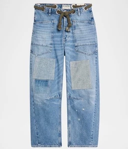 Free People We the Free Moxie Pull On Barrel Jeans Patchwork Truest Blue Size 29 - Picture 1 of 11