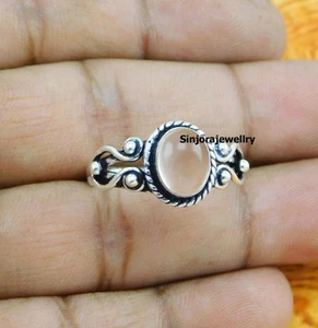 Anillo de piedras preciosas de cuarzo rosa 925 plata esterlina hecho a mano... - Imagen 1 de 4