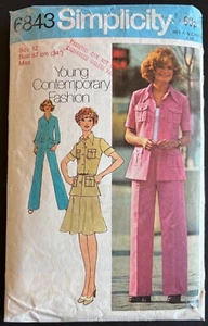 Vintage sewing pattern 6843 Simplicity 70s safari jacket skirt pants cut 12 - Picture 1 of 2