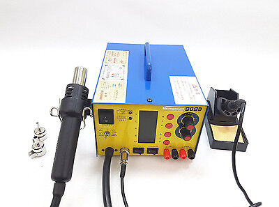 3in1 SMD HotAir Rework Station 909D Soldering Iron Power Supply 3 Nozzles (909D) • 500£