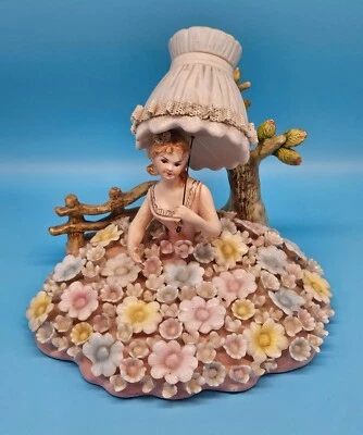 Ardalt Fiori Bianco? Lamp Light #7944 Lady in Dress Figurine Flowers Italy READ - Image 1 of 4