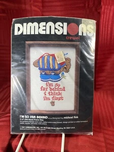 NEW 1987 Dimensions Crewel Embroidery Set 6141 5x7” I’m So Far Behind… - Picture 1 of 3
