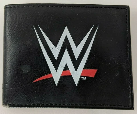 DAMAGED WWE Wallet Bifold WWF Black Wrestling Leather Logo Official 2014 Cover