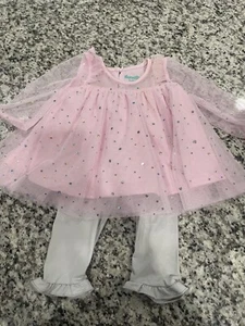 Nannette Baby Girls Pink Mesh Sleeve Dress & Pants Set Size 6-9 Months - Picture 1 of 5