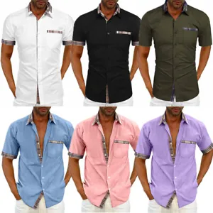 Men Casual Shirt Short Sleeve Casual Pockets Buttons Shirt Summer  Blouse Tops - Picture 1 of 39