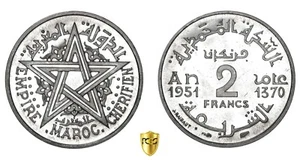 MAROCCO 2 FRANCS 1370/1951 PCGS SP65 SPECIMEN - FRAPPE D'EPREUVE PATTERN PROVA - Imagen 1 de 3