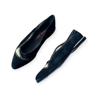 Stephane Kelian Vintage Suede Flats, Size 7.5 US, Black, Gold, 90s - Image 1 of 4