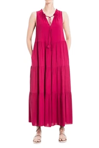 Max Studio Tiered Maxi Dress Size M Red Boho Summer Ruffle Sleeveless - Picture 1 of 10