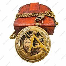 Brass Nautical Pocket Sundial Compass With Leather Case Christmas gift item