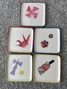 Japanese Paper Mache Hand Made Coasters Set of 5 - Picture 1 of 8