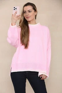 Coperta da donna lavorata a maglia bordo cucito oversize maglione top casual top - Foto 1 di 9