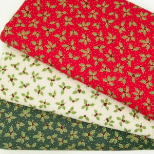 Tela de acebo metálico de baya de invierno de Navidad 100 % algodón impreso - por medio metro - Imagen 1 de 4